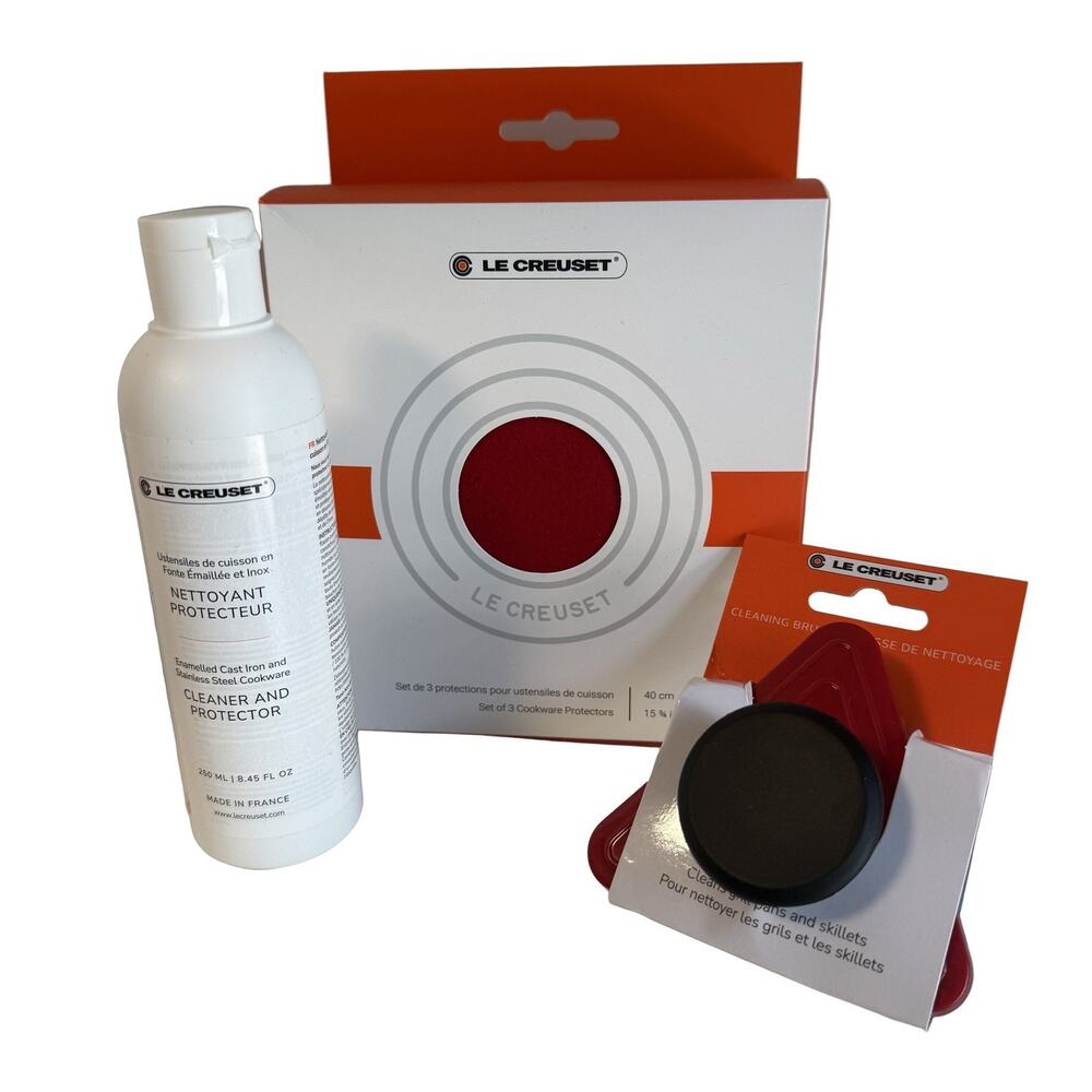 Le Creuset Lot Set Cookware Protectors Pan Pot Cleaner Scrubber Brush